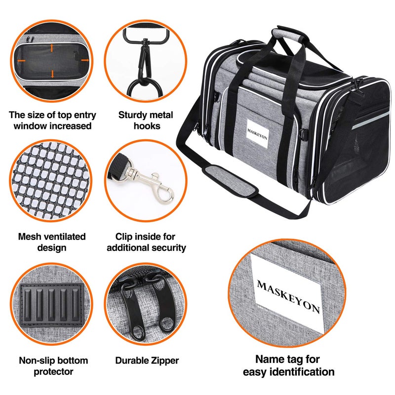 MASKEYON TSA Airline Approved Soft Sided Pet Carrier Top Loading 4 Side Expandable Large Travel Cats Carrier Collapsible with 3 Removable Washable Pads and 3 Pockets for Cats Kitten and Small Dogs - Image 5